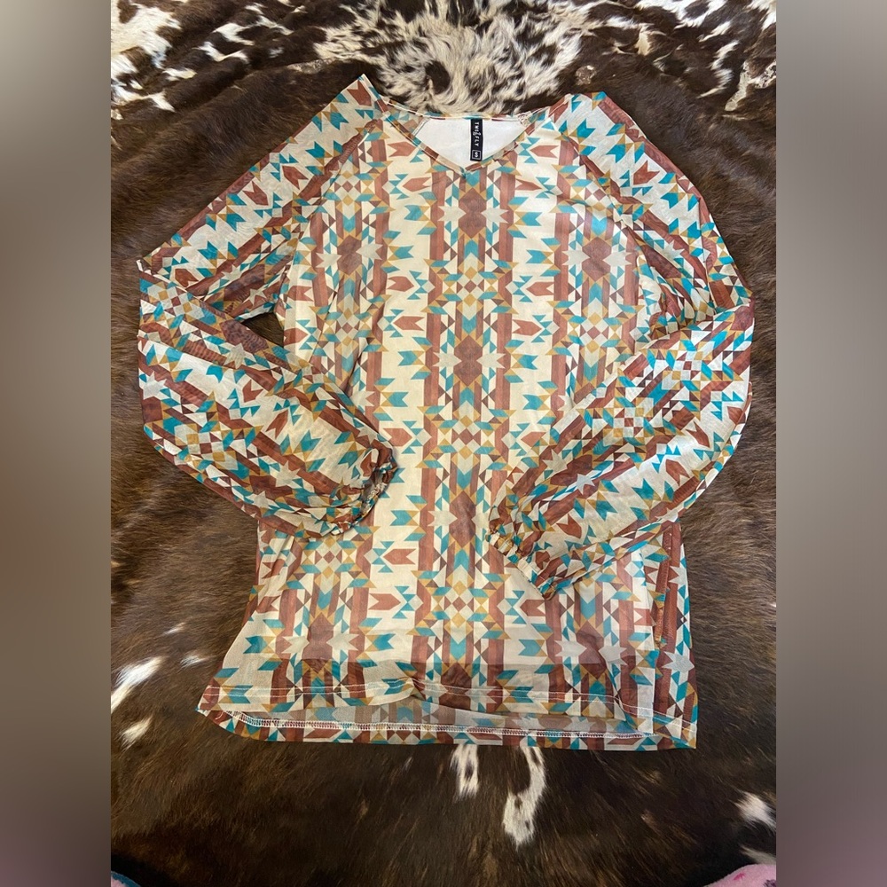 Western Pattern Long Sleeve Top
